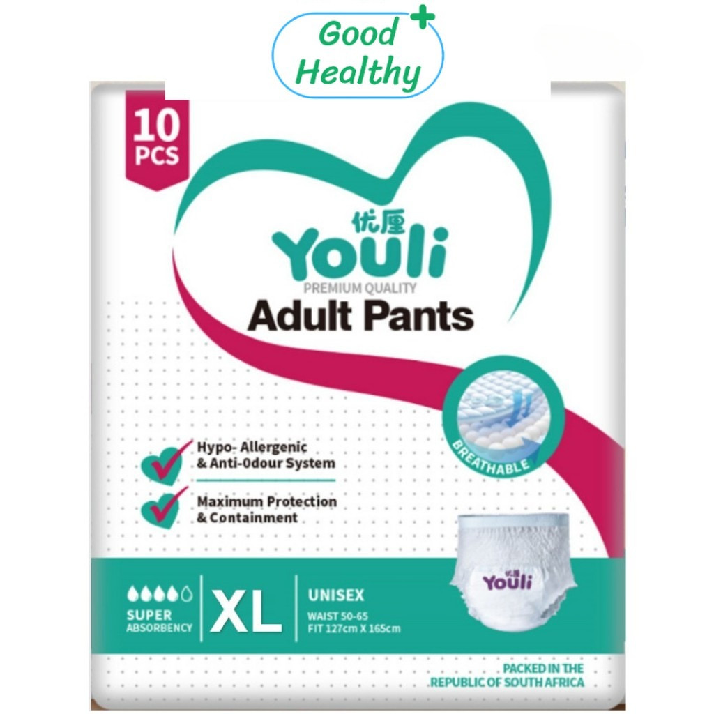 ผ้าอ้อมผู้ใหญ่ Youli 2000ML ชายและหญิง ระบายอากาศ กางเกงผู้ใหญ่ 10pcs S/M/L/XL/XXL Good Healthy