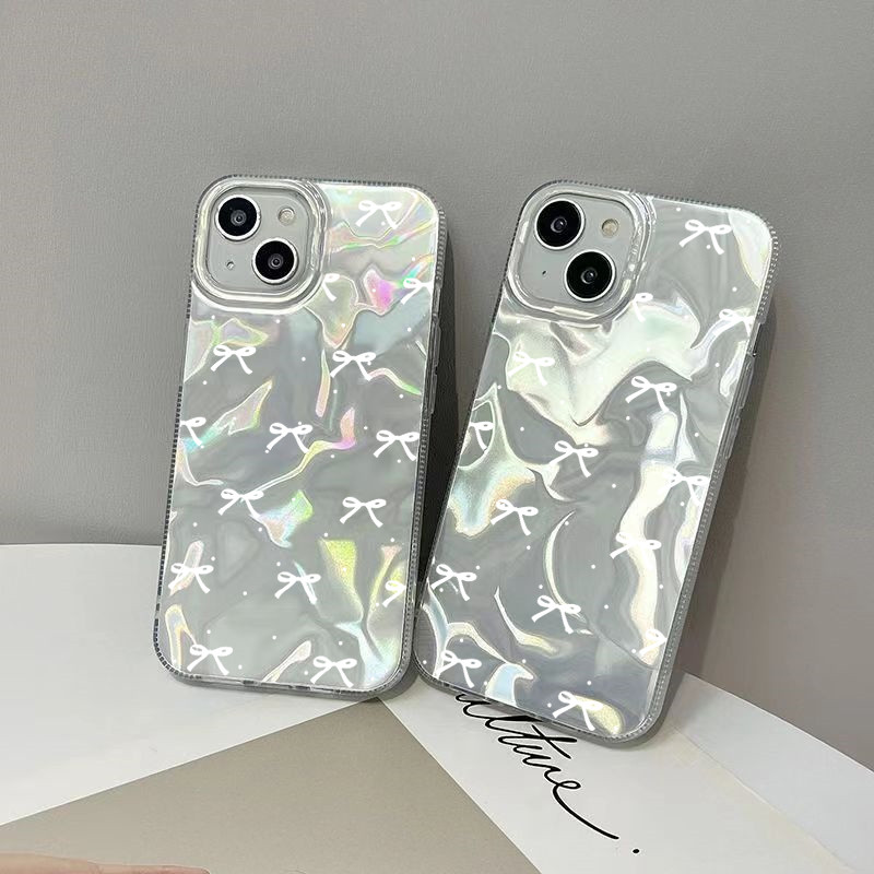 เต็มหน้าจอ โบว์สีขาว 🔥กันได้เคสไอโฟน🔥 16 11 13 15 12 14 Pro Max XR 16 8 7 Plus X XS Max SE หวานรักหัวใจเงาลูกฟูกเคส
