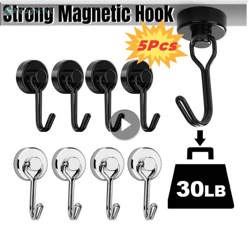 5pcs Strong Magnetic Hooks Holder Home Kitchen Refrigerator Storage Hooks Key Storage Hooks Bathroom Hangers TH