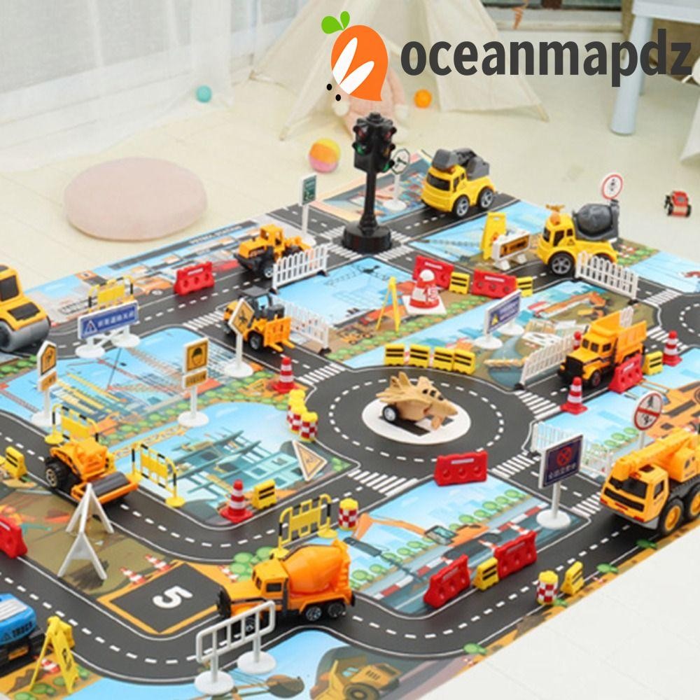 Oceanmapdz เมืองที่จอดรถ Roadmap สําหรับเด็กการ์ตูนรถปีนเขาเสื่อเด็กเล่นเสื่อการจราจรรถแผนที่แผนที่แ