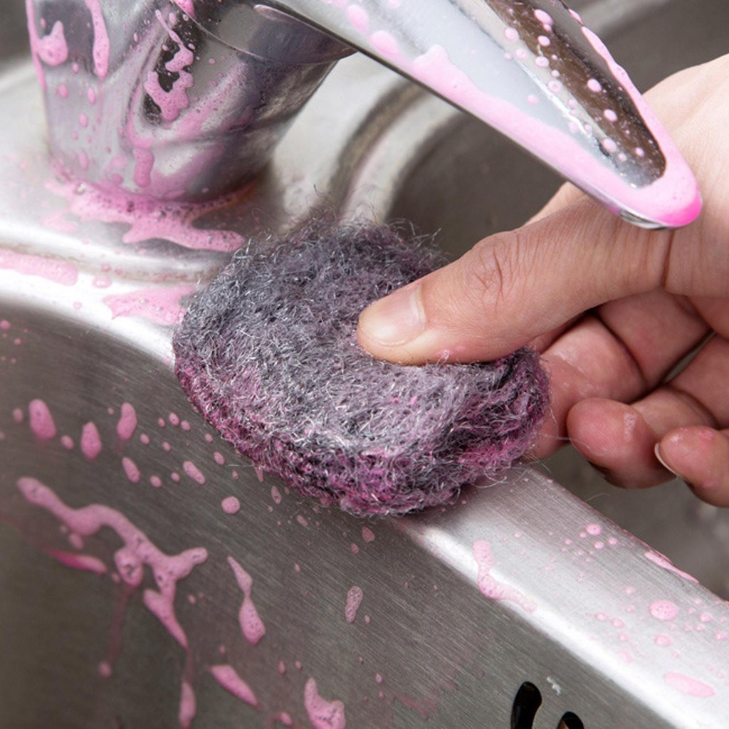 เหล็กขนสัตว์สบู่แผ่น 10 ชิ้นจาน Scrubbers Pre-Soaped Pads ทําความสะอาดในครัวเรือนฟองน้ําสําหรับถอด Tough Dirt Grease คราบน้ํามัน cingth