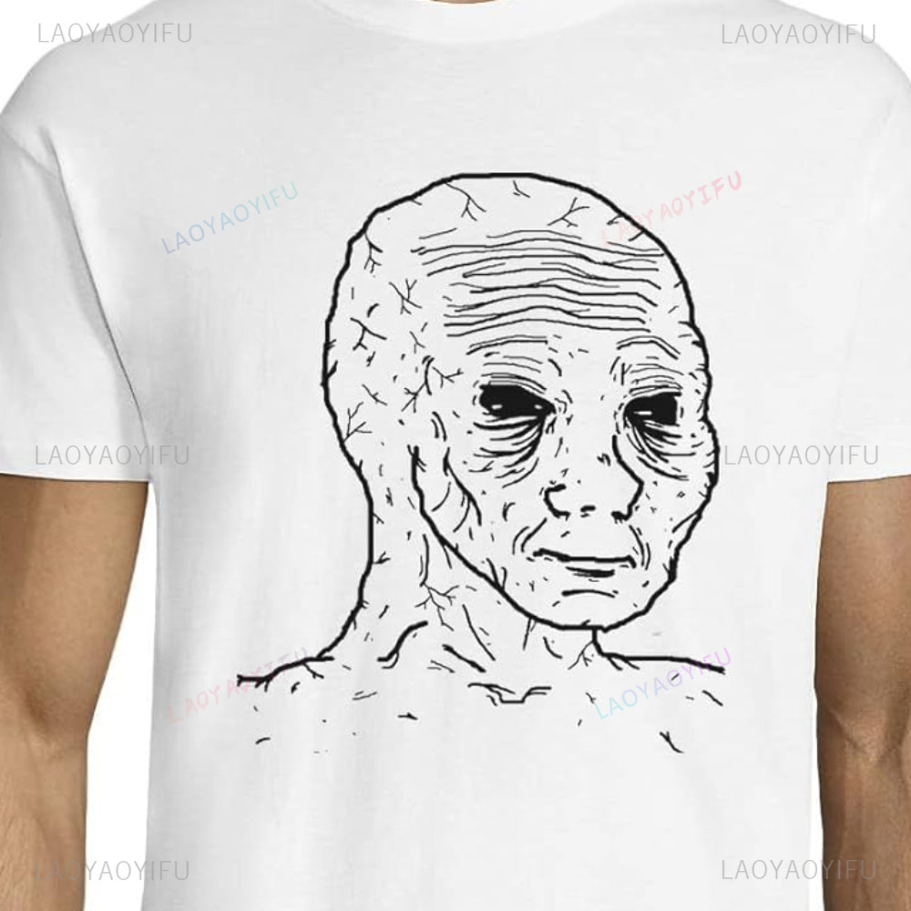 มาถึง Wojak Graphic พิมพ์ยางมาก Feels Guy Tshirt Hip Hop Harajuku Man Tshirt สไตล์ Tee