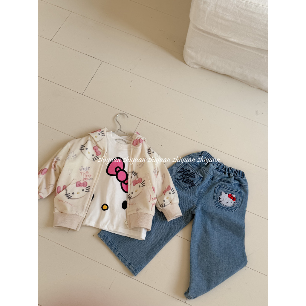 เด็กผู้หญิงการ์ตูนแมวกางเกงยีนส์ขาตรง2025ใหม่กางเกงเด็กเด็กผู้หญิงกางเกงยีนส์ขากว้างสไตล์เกาหลี - รูปที่ 7