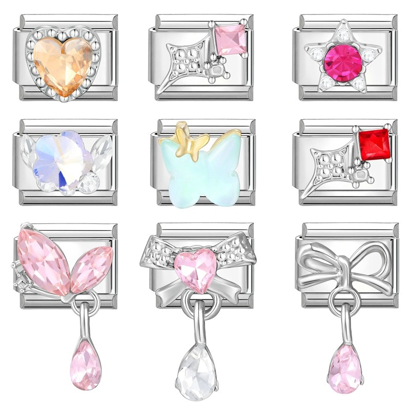 แฟชั่น Kawaii Y2k ผีเสื้อ Love Star ดอกไม้อิตาเลี่ยน Charm Links Fit 9 มม.สร้อยข้อมือเครื่องประดับสแตนเลส DIY ทําของขวัญสําหรับผู้หญิงสาว