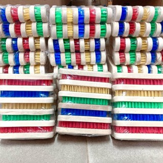 (แพ็ค 12 อัน) แปรงขัดด้ามไม้ขนสี ใช้ทำความสะอาด Clean