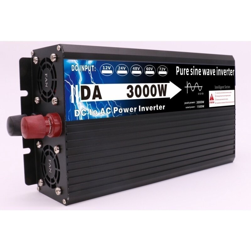 อินเวอร์เตอร์ เพียวซายเวฟ 3000w 12v/24v Inverter pure sine wave 12V/24V ถึง 220V เครื่องแปลงไฟ 2หน้าจอ 2พัดลม สินค้า