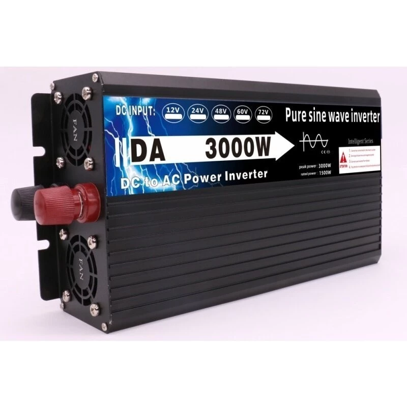 อินเวอร์เตอร์ เพียวซายเวฟ 3000w 12v/24v Inverter pure sine wave 12V/24V ถึง 220V เครื่องแปลงไฟ 2หน้าจอ 2พัดลม สินค้า