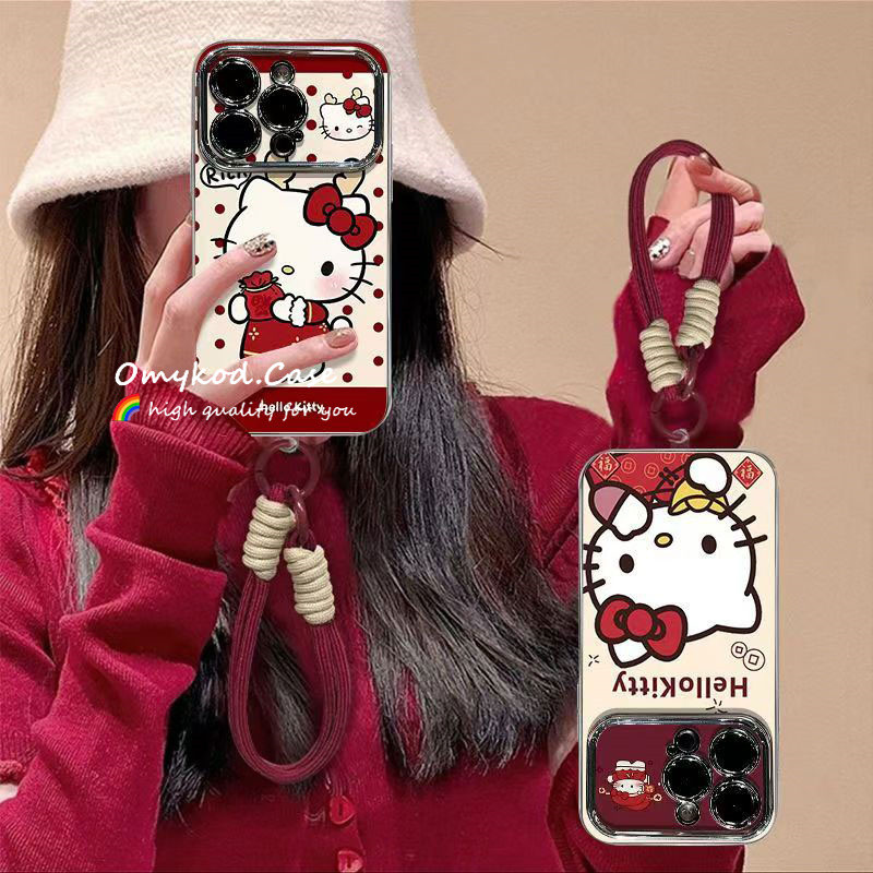 SAMSUNG ปลอกสําหรับsamsung A55 A25 A15 A05 A05s A14 A34 A04s A24 A23 A13 A52s A03s A02s A12 A22 A51 A32 เคสโทรศัพท์INSปีใหม่Hello Kitty Softไวน์น่ารักการ์ตูนDropโซ่น่ารักAnti Kitty