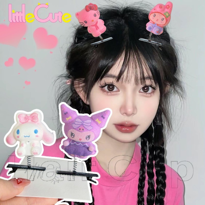 กิ๊บติดผม Sanrio Kuromi Flocking - เครื่องประดับผมเด็กผู้หญิง - กิ๊บติดผมฤดูใบไม้ผลิ 3D Cinnamoroll - แฟชั่น, การ์ตูน, Kawaii - คลิปปากเป็ดหน้าม้าด้านข้าง
