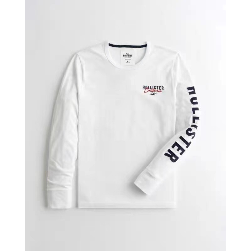 Hollister ผ้าฝ้ายแท้คอกลมแขนยาวผู้ชาย Seagull เสื้อยืดกีฬาลําลอง hco Base Simple Youth Long T หนา