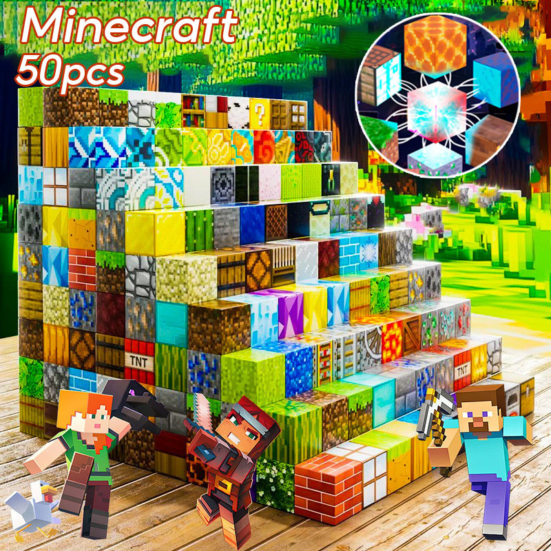 Minecraft มายคราฟ แม่เหล็กสแควร์ 2 ซม. แม่เหล็กอาคารบล็อกเด็กแม่เหล็กของเล่นเพื่อการศึกษาสุ่มอนุภาค 30/40/50pcs