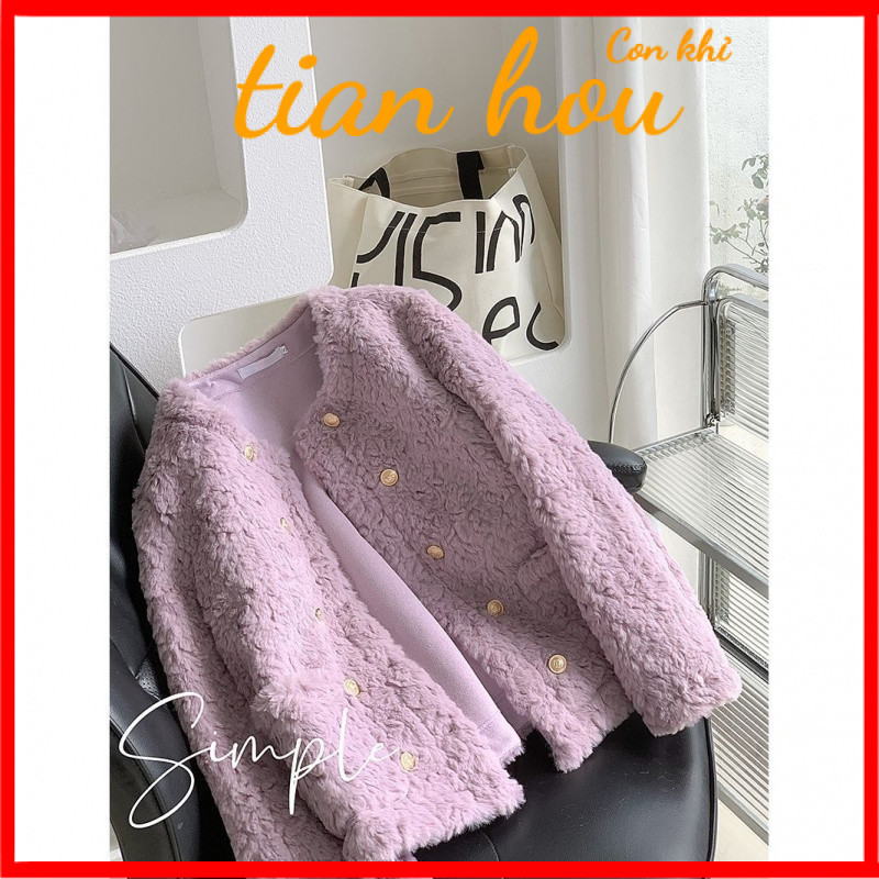 สินค้าใหม่ [วัสดุโพลีเอสเตอร์ที่ดีต่อสุขภาพและเป็นมิตรกับสิ่งแวดล้อม] ขนกระต่ายเร็กซ์เลียนแบบใหม่สไตล์น้ำหอมเล็กๆน้อยๆเสื้อกระดุมสองแถวผู้หญิงจุดฤดูใบไม้ร่วงและฤดูหนาวอารมณ์หนาขนชิ้นเดียว rs0e