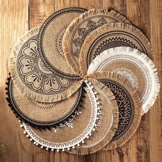 Nordic Table Placemat Retro Woven Platemat Tassel Heat Insulation Coasters Decoration  Coffee Cup Mats