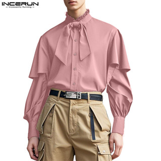 ไม่แน่นอน ผู้ชายวินเทจลําลองคอตั้งเสื้อแขนยาวหลวม