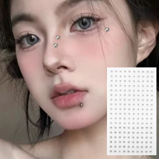 [3-5 วันมาถึง] 1/2 ชิ้นชุบโลหะ Sliver สีเพชร Lip Stud สติกเกอร์ - สําหรับคิ้วจมูกหู Face Body - Non Piercied, Self กาว, กันน้ํา - Diy แต่งหน้า Decor - Rhinestones แหวนจมูก
