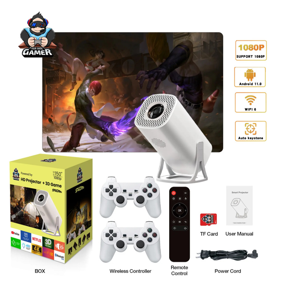 โปรเจคเตอร์ Game Projector S40 Max เชื่อมต่อมือถือ WIFI บลูทูธ 4K Android 11.0 + Join 3D games