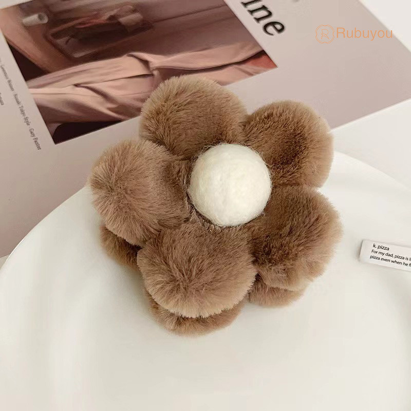 Rubuyou คลิปฉลามน่ารักหัวหวานเครื่องประดับดอกไม้เครื่องประดับ Plush ดอกทานตะวันคลิปผม