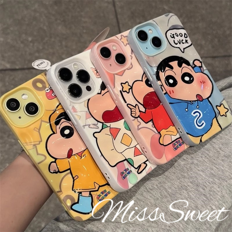 การ์ตูนน่ารักเครยอนชินจังริ้วรอยปลอกสําหรับiPhone 11 16 15 14 13 12 Pro Max 14 15 16 Plus Antiเคสโทรศัพท์สีทึบFrosted Meteoriteกรณีกันกระแทกป้องกันปกหลัง