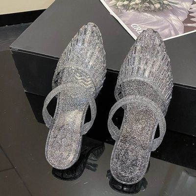 icy.sport ส่งเร็ว รองเท้าแตะผู้หญิงส้นเตี้ย คริสตัลใส ส้นสูงแฟชั่น กันลื่น ใส่สบาย น้ำหนักเบา X116
