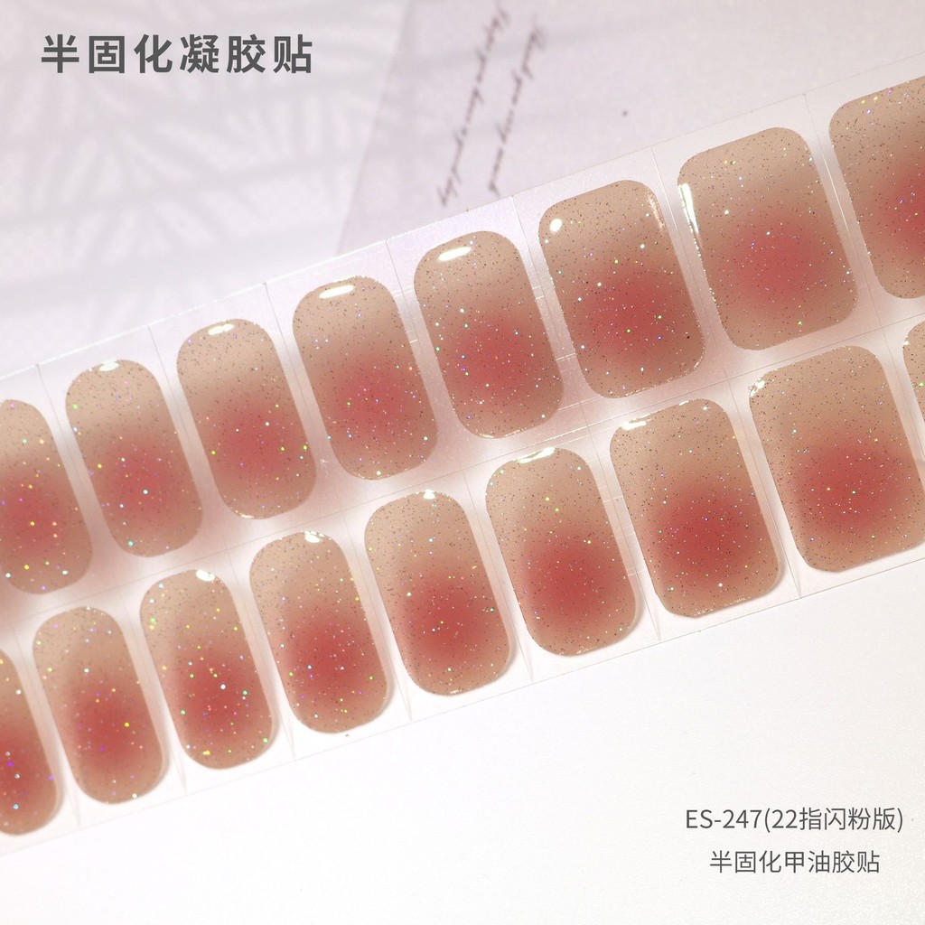 20Tips Semi-cured เจลเล็บสติกเกอร์ UV โคมไฟต้องการคลุมทั้งหมดเล็บเจล Polish Wraps แต่งเล็บกดบนเล็บ Decal UV Gel
