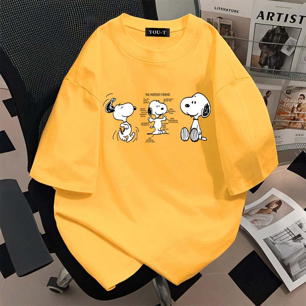 Y-T🦝เสื้อยืด oversize ผ้าฝ้าย100% ลาย "The Snoopy" เสื้อยืดชาย สกรีนลาย สวมใส่สบาย ไม่หดตัว แฟชั่น เสื้อเท่ๆ แนวสตรีท