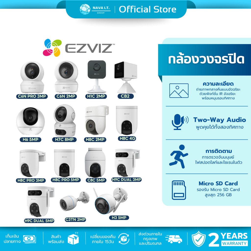 🛵มีส่งด่วน💨EZVIZ C6N 2MP/4MP (สีขาว/สีดำ) WI-FI PT CAMERA กล้องวงจรปิดไร้สาย