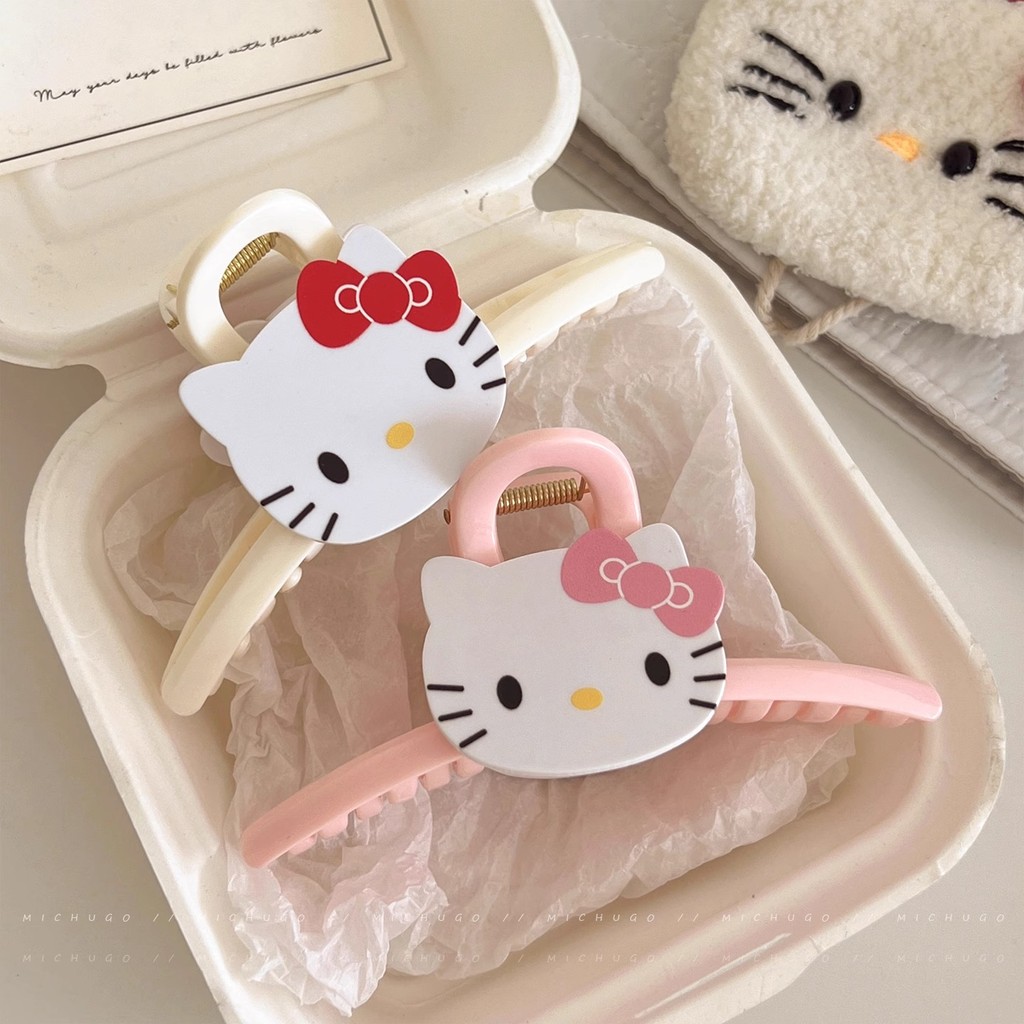 คริปปลาฉลามขนาดใหญ่Hello Kitty สำหรับผู้หญิง มีผมมากใช้ได้ คริปจัดผมทับหลังไม่ต้องใช้ยางรัดผม สไตล์หวานน่ารัก