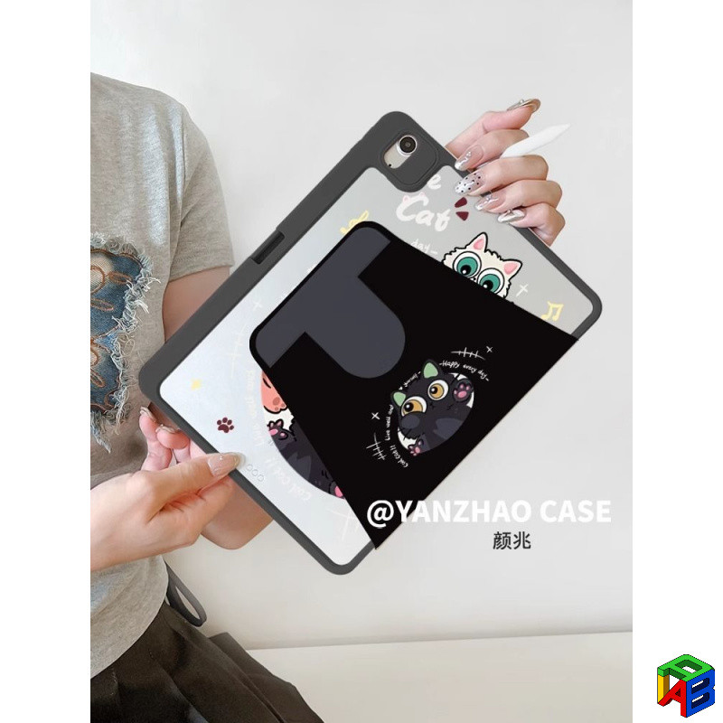 แผ่นเสียงแมว สีดํา720° เคสไอแพดหมุนได้ A16 2025 air6/5 mini6/7 Ari7-M3 อะคริลิค pro11 ใหม่ iPad 11 A16/10 รุ่น 2022 ฝาครอบป้องกันการตกพร้อมช่องเสียบปากกา สีฟ้า - รูปที่ 5