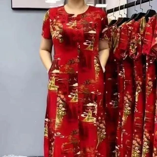 ชุดเดรสพิมพ์ลายสำหรับผู้หญิง แขนสั้นคอกลม ทรงเอหลวม สไตล์ลำลอง เหมาะสมกับฤดูร้อน