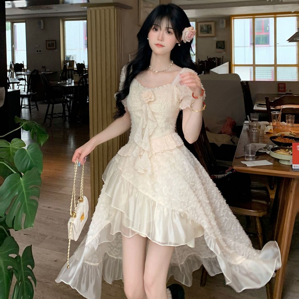 Papinas--French Temperament Age-Reduction Flower Snowflake 2026 Stitching Design Skirt Dress ฤดูร้อนไม่สม่ําเสมอ