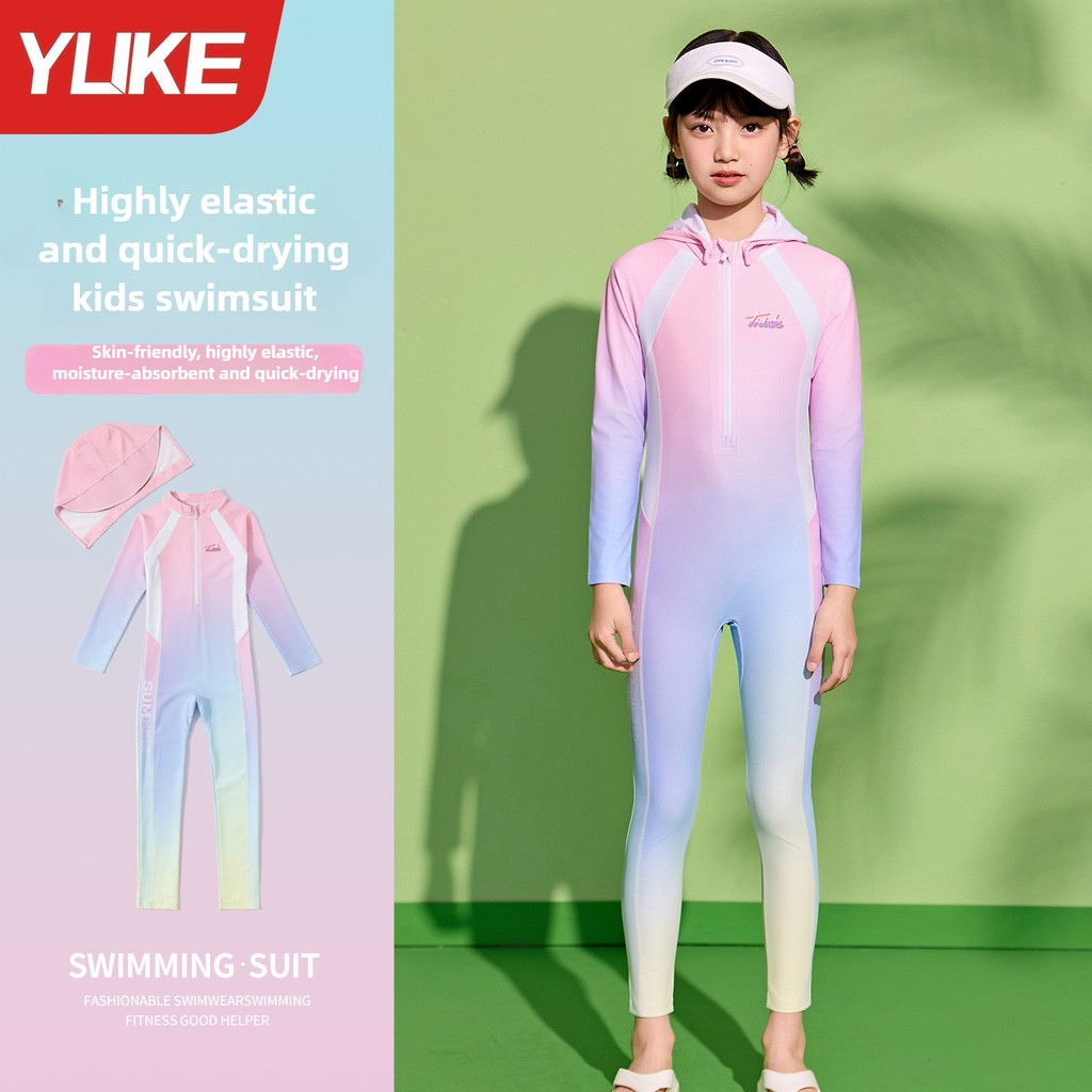 YUKE ชุดว่ายน้ําเด็กเด็กผู้หญิงชุดว่ายน้ําชิ้นเดียวเด็กผู้หญิง 2025 กางเกงขายาวแขนยาวสไตล์ใหม่