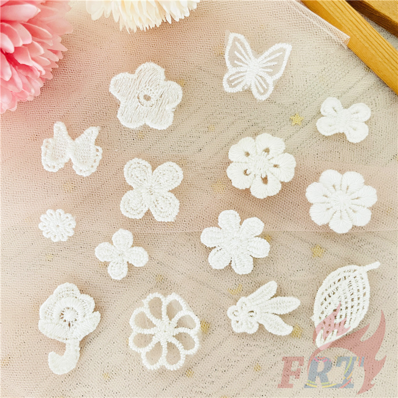 ชุดแพทช์เย็บปักถักร้อยลายดอกไม้และผีเสื้อ สีขาว ละลายน้ำได้ สำหรับ DIY และตกแต่งผ้า applique