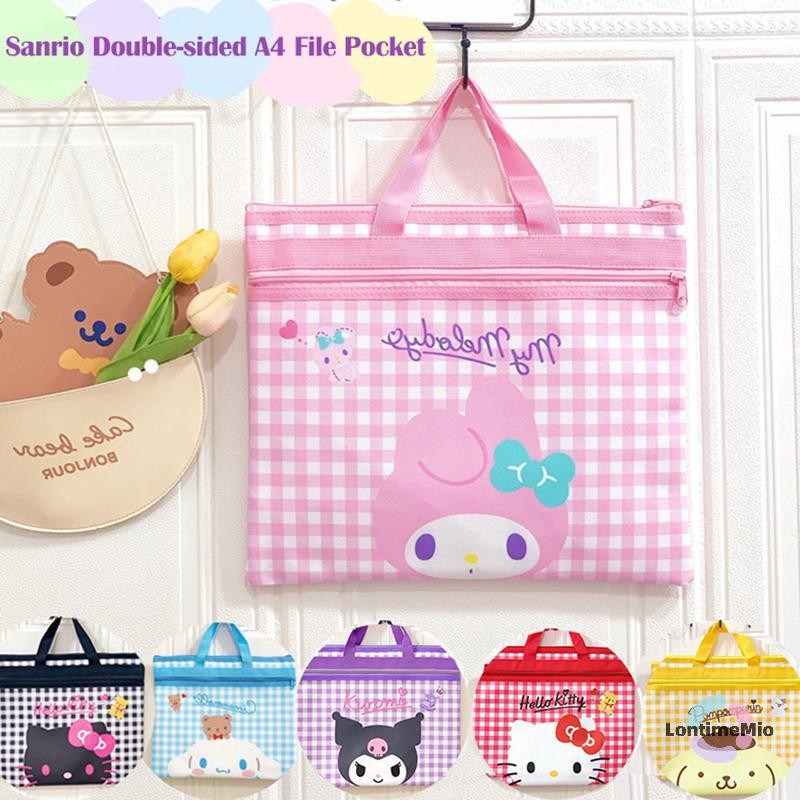 LontimeMio] Sanrio Hello Kitty Double Zip File Bag Cinnamorll My Melody Pochacco Handbag A4 Storage 