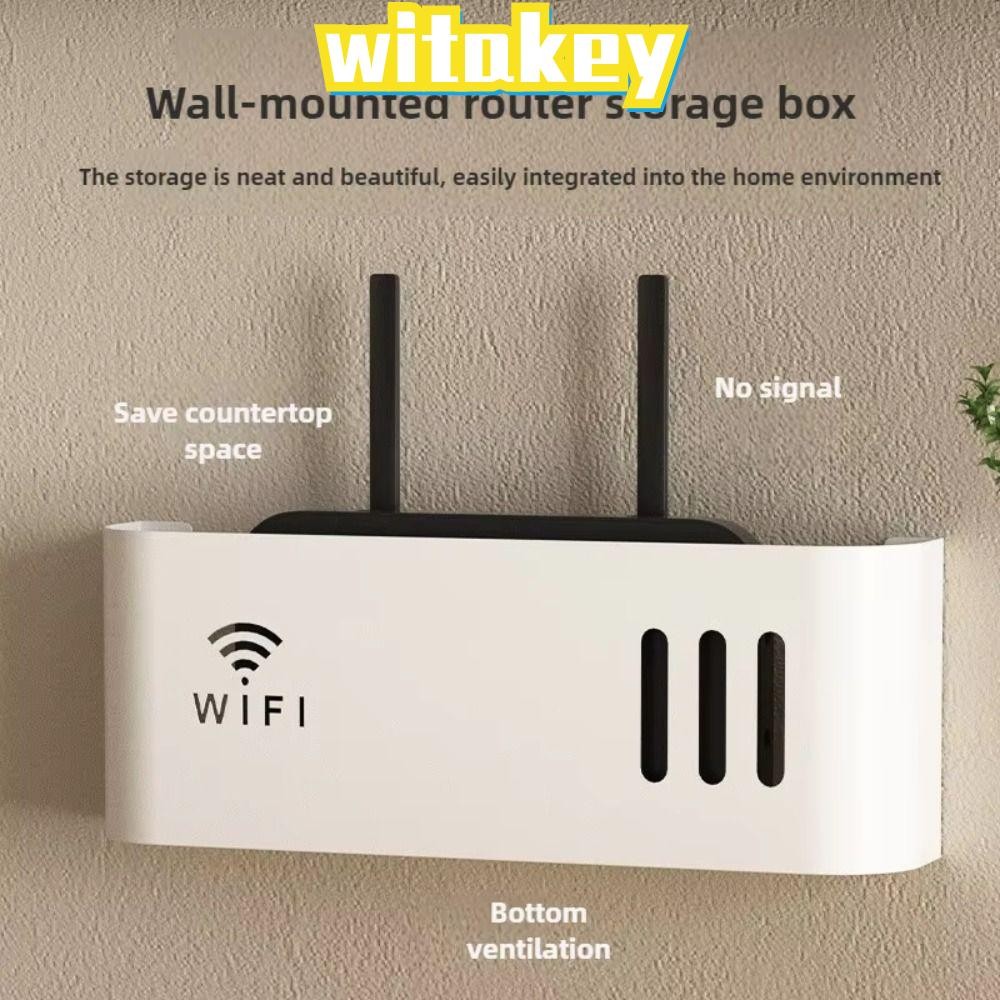 ชั้นวางเราเตอร์ WITAKEY, ชั้นวางเราเตอร์ WiFi ติดผนังพลาสติก, ที่เก็บสายไฟประหยัดพื้นที่แบบไม่ต้องเจาะสําหรับรางปลั๊กไฟและตกแต่งบ้าน