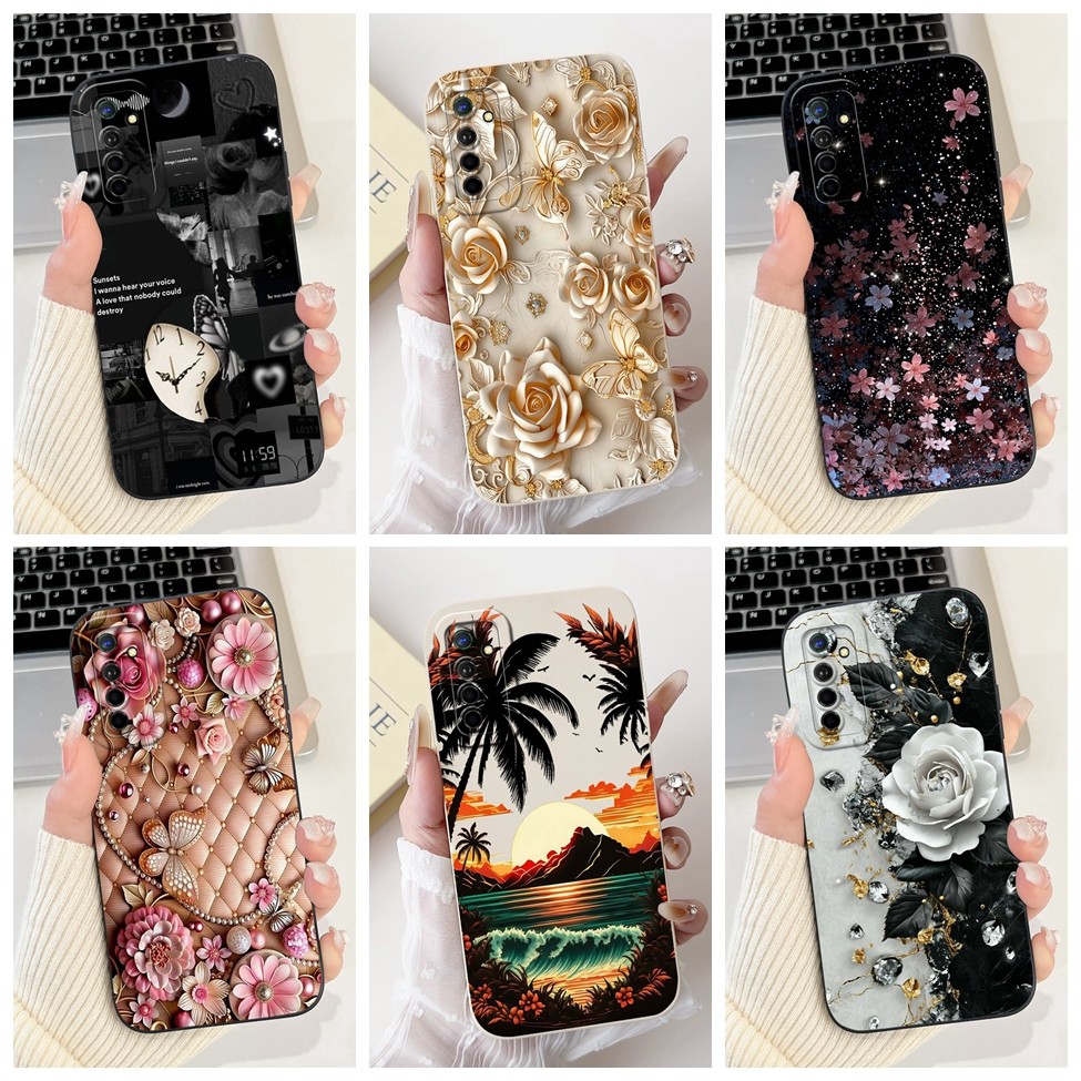 สําหรับRealme XTกรณีRMX1921ซิลิโคนแมวน่ารักแฟชั่นผีเสื้อดอกไม้รักทาสีสําหรับRealme XTเคสโทรศัพท์