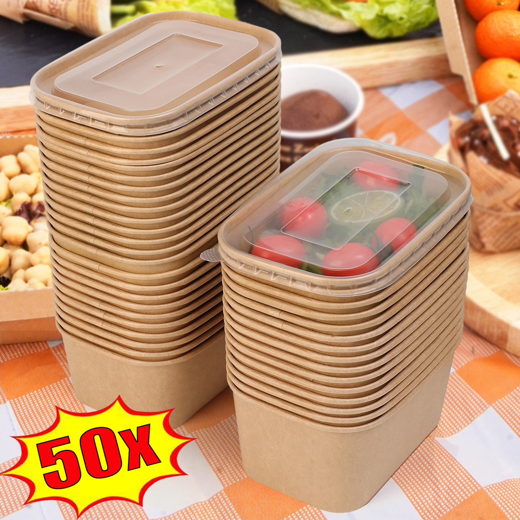 [บ้าน]-กล่องข้าวกระดาษคราฟท์แบบย่อยสลายได้ 4 ขนาด 500-1000มล กล่องใส่อาหารแบบใช้แล้วทิ้งเป็นมิตรกับสิ่งแวดล้อมสําหรับร้านอาหาร/ซื้อกลับบ้าน, การออกแบบรั