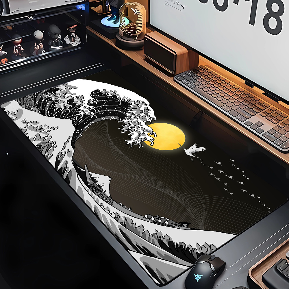 PC Custom HD พิมพ์ใหม่ Mousepad ญี่ปุ่น Art Great Waves ยางเมาส์ Pad ล็อคขอบ Playmat ลื่นคอมพิวเตอร์สํานักงานแผ่นรองเม้าส์ XXL