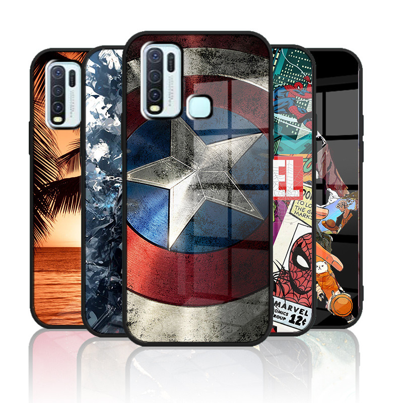 ปลอกแก้วสําหรับ VIVO Y50 1935 Y30 1938 เคสกระจกคุณภาพสูงฝาหลังแบบแข็งขอบซิลิคอนอ่อน