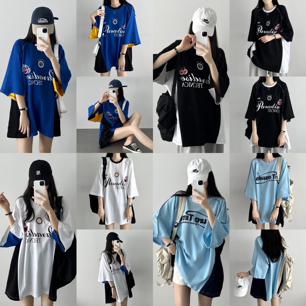 แฟชั่นสไตล์เกาหลีท็อปส์ฤดูร้อนย์สลิมฟิตอเนกประสงค์สาวเสื้อหลวมกีฬาสไตล์เสื้อยืดคอกลมขนาดใหญ่เสื้อแขนสั้น