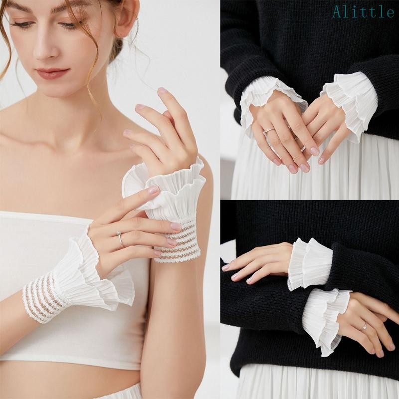 Alia ข้อมือสําหรับผู้หญิง Ruffle จีบฮอร์น Cuff ที่ถอดออกได้เสื้อปลอมแขนเสื้อ