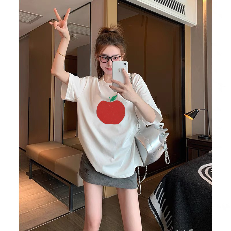 (จัดส่งตลอด 24 ชั่วโมง）Angle Official เสื้อยืด oversize - แฟชั่นฤดูร้อนผลไม้พิมพ์เสื้อยืดแขนสั้นสำหรับสุภาพสตรี