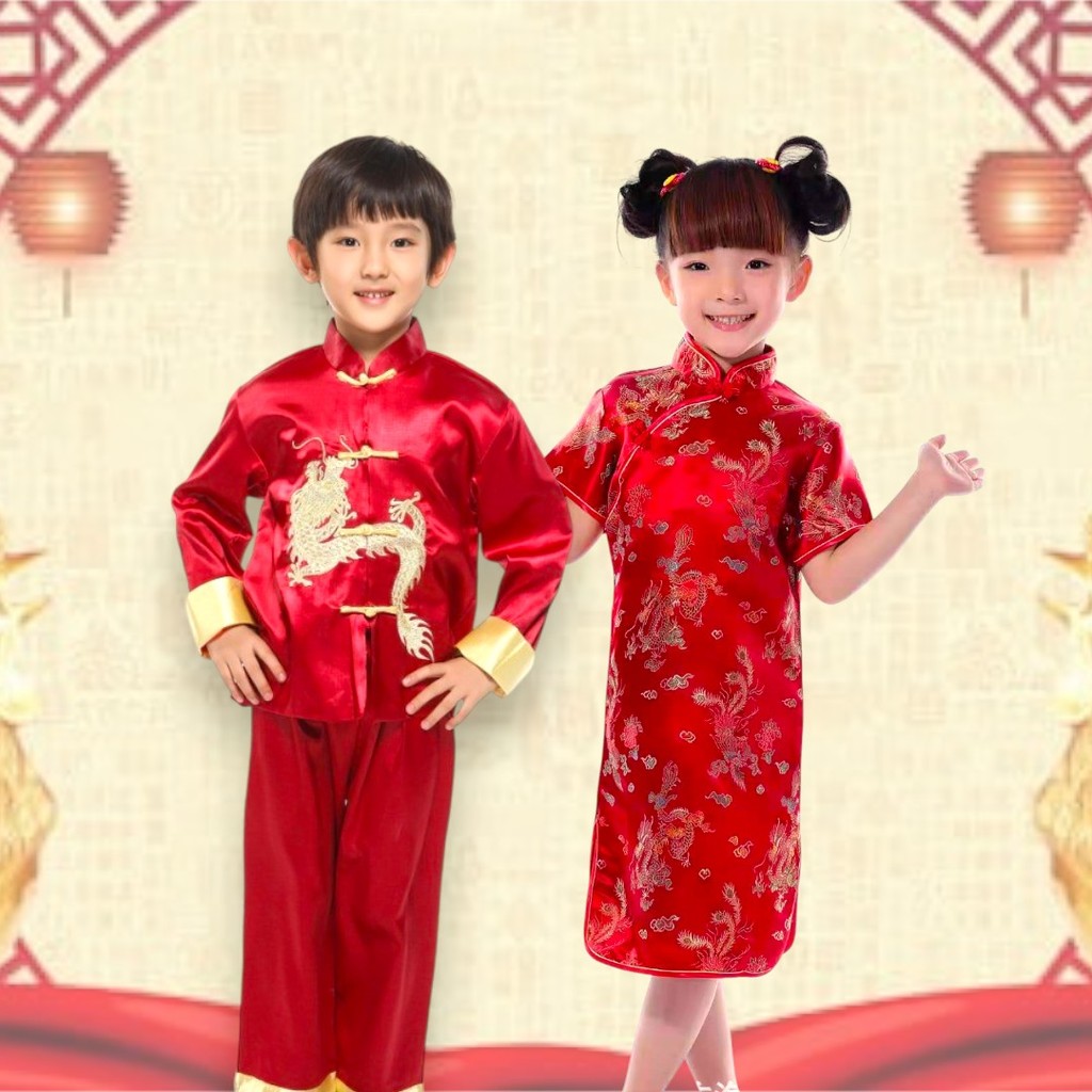 🌟KFC🌟💥ถูกที่สุด💥(ส่งไว)ชุดกี่เพ้าเด็ก ตรุษจีน ผู้หญิง/ผู้ชาย สไตล์จีน สีแดง พร้อมส่งในไทย #TRU001