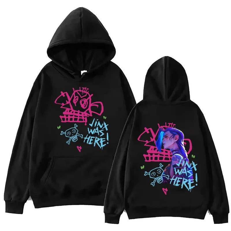 😆ผ้าฝ้าย Hoodie🤗 [Arcane] unisex Anime Arcane-jinx Graphic hoodie aesthetic pullover sweatshirts Top