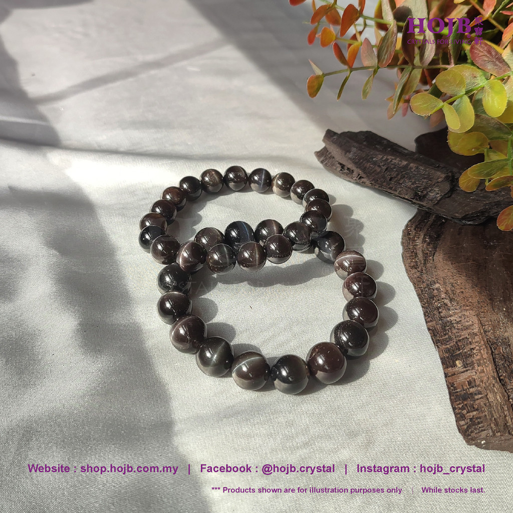 HOJB เกรดด้านบน Madagascar Scapolite Cats Eye Stone 6AA สร้อยข้อมือลูกปัด 10.5-12 มม.聚圆马达加斯猫方眼石6AA ส