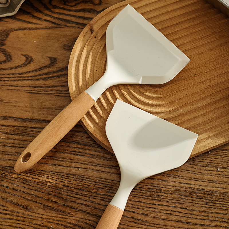 HERA Widen Silicone Turner Tamagoyaki Fish Fried Turner Wooden Handle Kitchen Utensils