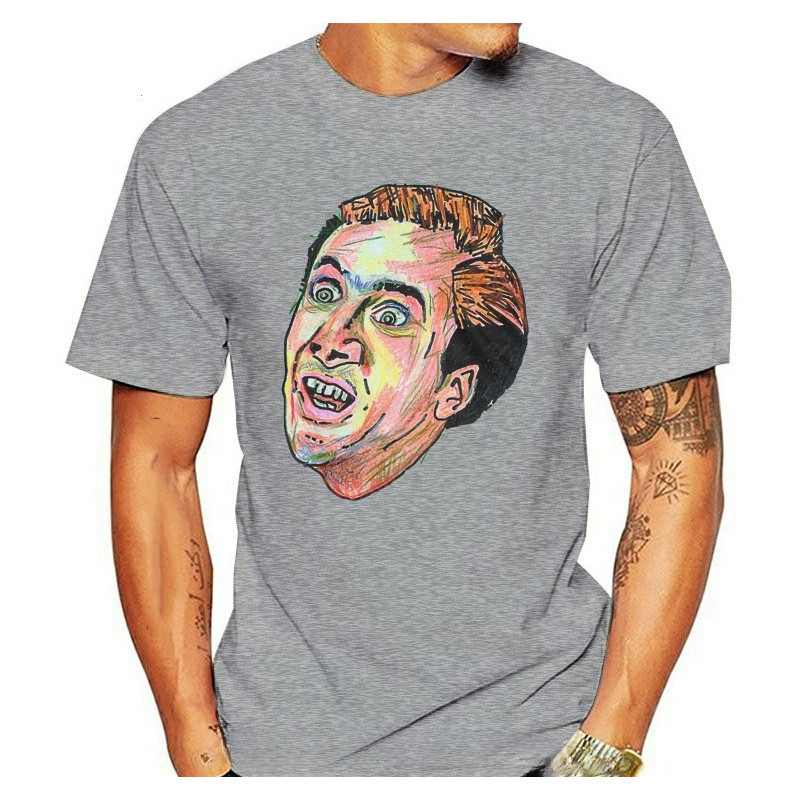 มาถึง Heavyweight Vintage Streetwea Nicolas Cage ตลก Original Art Tshirt Mens Tee