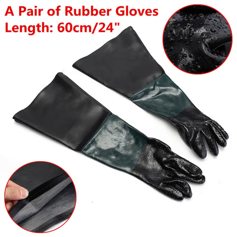 Gloves For Sandblast Cabinets Safety Glove 24''x10'' Rubber Sandblaster Sand Blast Sandblasting  nit