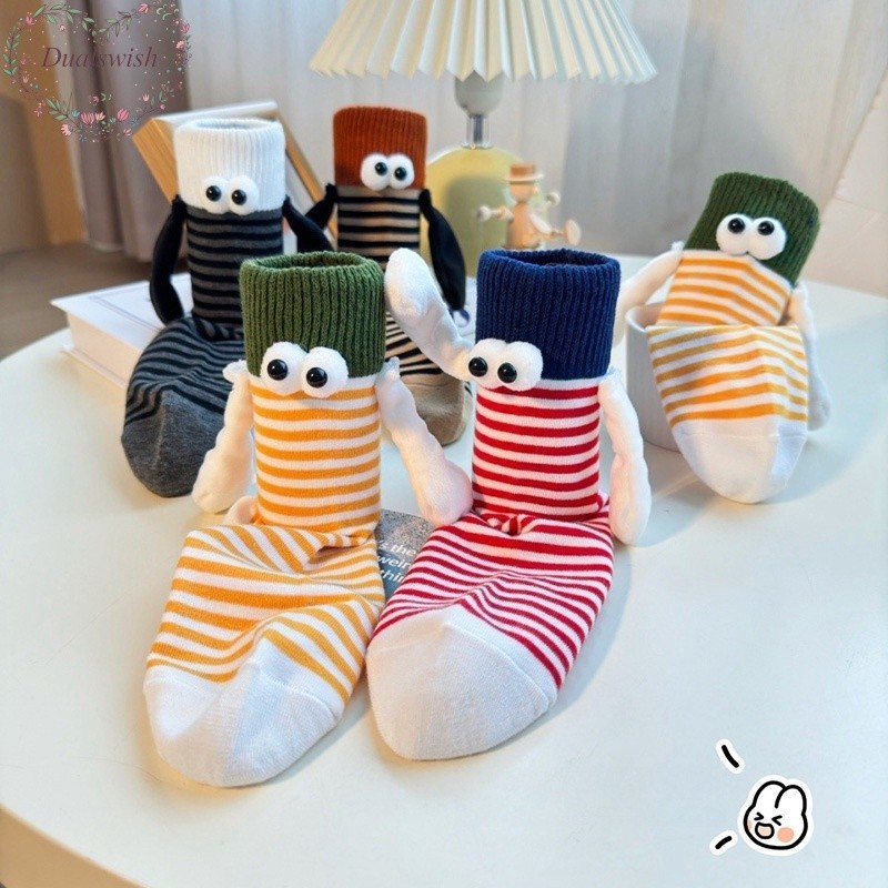 Dualswish ถุงเท้ากลางหลอดบางฤดูร้อน Ins ลาย Domino สีแม่เหล็กสําหรับเด็ก