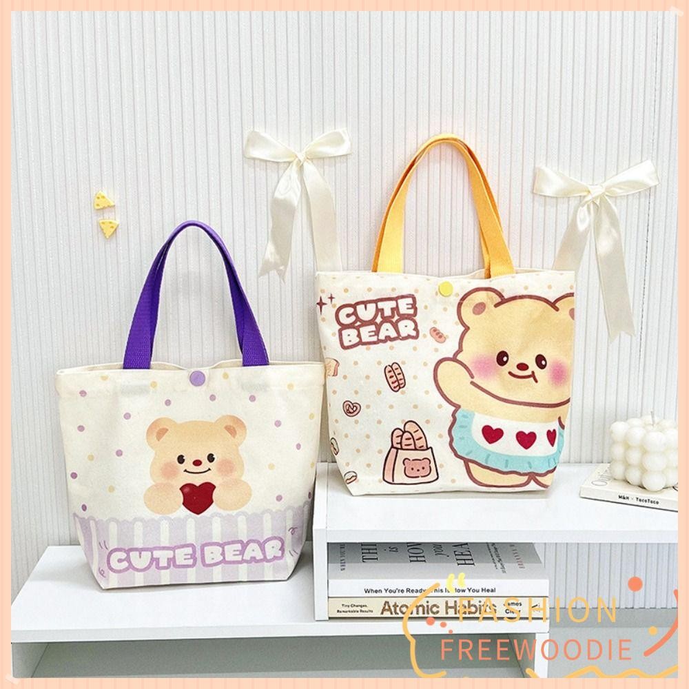 Freewoodie Tote Bag, Canvas Large Capacity Shopping Bag, Casual Butter Bear Handbags Girls