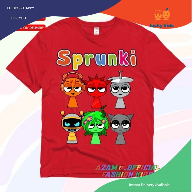 [จัดส่งภายใน48ชั่วโมง] เสื้อเด็ก SPRUNKI INCREDIBOX เสื้อยืดเด็กชายสีขาว cotton 100 ไม่หด printed tshirt LUCKY KIDS